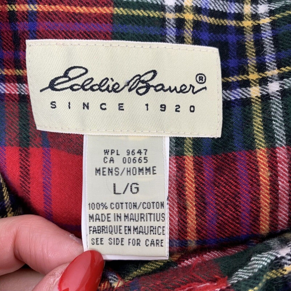 Vtg Eddie Bauer Sz L Flannel Shirt Classic Red Plaid Long Sleeve Button Up Men's - Picture 4 of 11